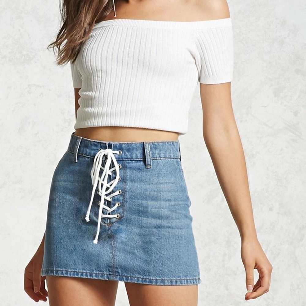 Lace Up Denim Skirt